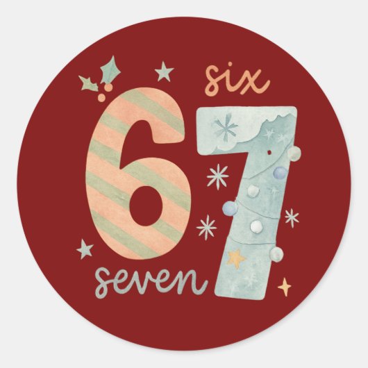 Candy Stripe & Snowflake 67 – Handmade Holiday Num Ronde Sticker (Voorkant)