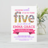 Candy Thema 5e Verjaardagsfeest Spikkels Uitnodigi Kaart (Staand voorkant)