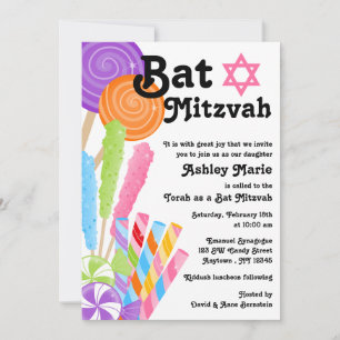 Candy Thema Bat Mitzvah Kaart
