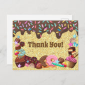 Candy thema, chocolade, roze blauwe spikkels briefkaart (Voorkant / Achterkant)