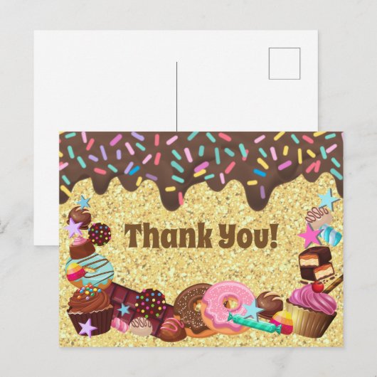 Candy-thema, chocolade, roze blauwe spikkels briefkaart (Voorkant / Achterkant)