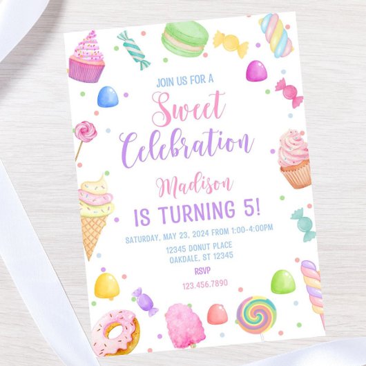 Candy thema verjaardagsuitnodiging template, Candy Kaart