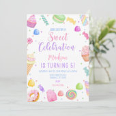 Candy thema verjaardagsuitnodiging template, Candy Kaart (Staand voorkant)