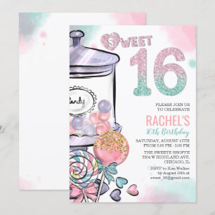 Candy Thema Zoete 16 Verjaardagsuitnodiging Kaart