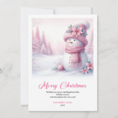Candy themed pink snowman kids card digital edit feestdagenkaart (Voorkant)