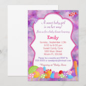 Candy Uitnodiging Baby Meisje Shower Roze Paars (Voorkant / Achterkant)