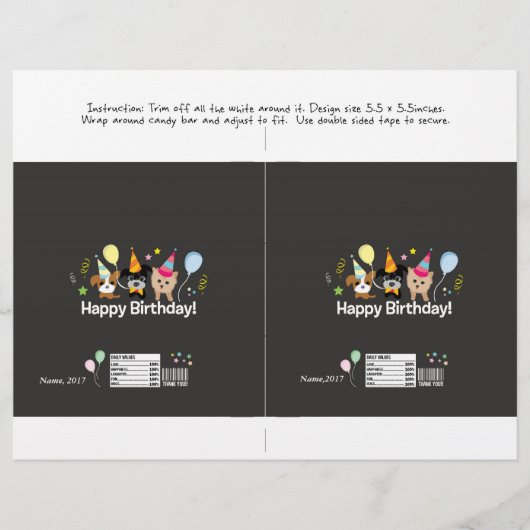 Candybar verpakking happy birthday kids hond feest flyer (Voorkant)