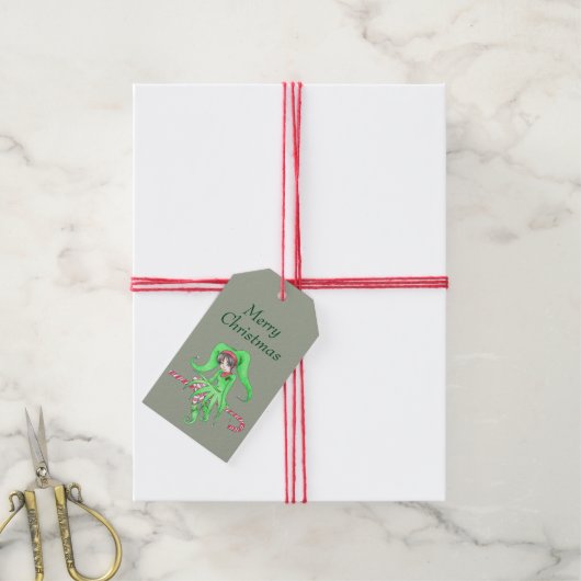 Candycane Elf Cadeaulabel (Met Touw)