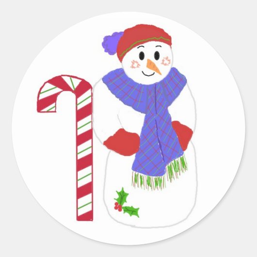 Candycane en Jolly Snowman Ronde Sticker (Voorkant)