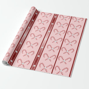 CandyCane en Stripes Patroonroze, rood, wit Cadeaupapier