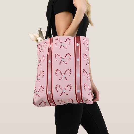 CandyCane en Stripes roze, rood, wit Tas (Dichtbij)