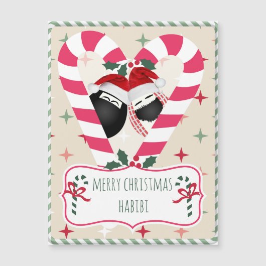 CandyCane hart HABIBI Magnet-kerstkaart (Voorkant)