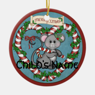 CandyCane Mouse Keramisch Ornament