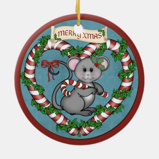CandyCane Mouse Keramisch Ornament (Achterkant)