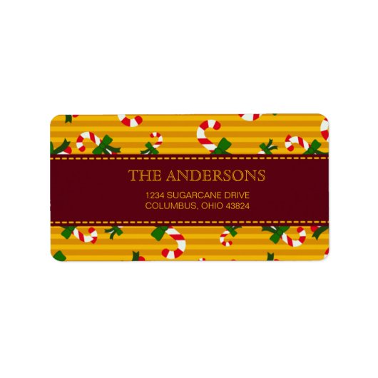 Candycane patroon geel retour adres labels (Voorkant)