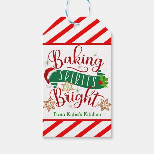 CandyCane Stripe Baking Spirits Bright Cadeaulabel (Voorkant)