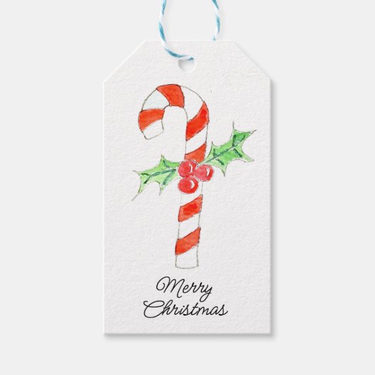 Candycane With Holly Cadeaulabel (Voorkant)