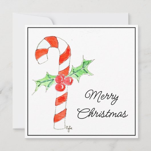 Candycane With Holly Feestdagenkaart (Voorkant)