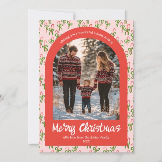 Candycanes Roze Rode Kerst Custom Arch 5 Foto Feestdagenkaart (Voorkant)