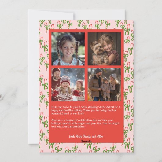 Candycanes Roze Rode Kerst Custom Arch 5 Foto Feestdagenkaart (Achterkant)