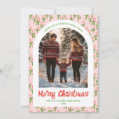 Candycanes Roze Rode Kerst Custom Arch 5 Foto Feestdagenkaart (Voorkant)
