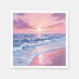 Candyfloss Strand   Roze Oceaangolven Schilderij Servet