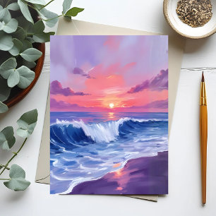Candyflossbaai Roze Oceaan Aquarel Geschilderd Briefkaart