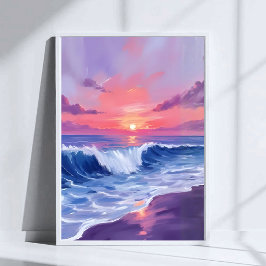 Candyflossbaai | Roze Oceaan Waterverf geschilderd Poster
