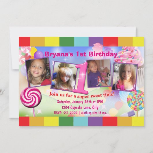 Candyland 1e verpartij 4 foto uitnodiging (Voorkant)