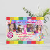 Candyland 1e verpartij 4 foto uitnodiging (Staand voorkant)