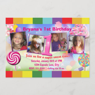 Candyland 1e verpartij 4 foto uitnodiging