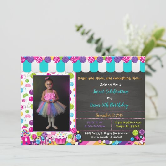 Candyland Aanpasbare Uitnodiging (Staand voorkant)