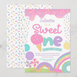 Candyland and Ice Cream 1st Birthday Kaart