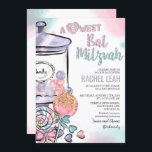Candyland Bat Mitzvah Uitnodiging<br><div class="desc">Candyland Snoep Lollipop Candy Jar Gumballs Waterverf Glitter Bat Mitzvah Invitation // MATCHING RSVP CARD IN SHOP //</div>