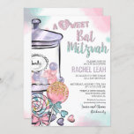 Candyland Bat Mitzvah Uitnodiging<br><div class="desc">Candyland Snoep Lollipop Candy Jar Gumballs Waterverf Glitter Bat Mitzvah Invitation // MATCHING RSVP CARD IN SHOP //</div>