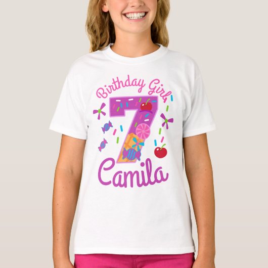 Candyland Birthday Girl 7lollipop T-shirt (Voorkant)