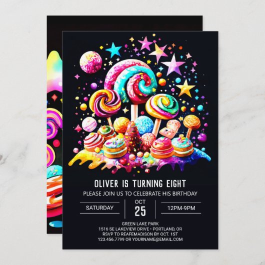 Candyland Bliss verjaardag Kaart (Voorkant / Achterkant)