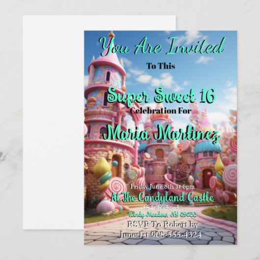 Candyland Castle Sweet 16 Uitnodigingen (Voorkant / Achterkant)