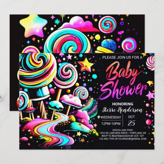 Candyland Charm Baby shower Kaart (Voorkant / Achterkant)