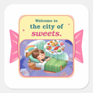 Candyland Dromen Welkom in de Stad van Snoepjes Vierkante Sticker