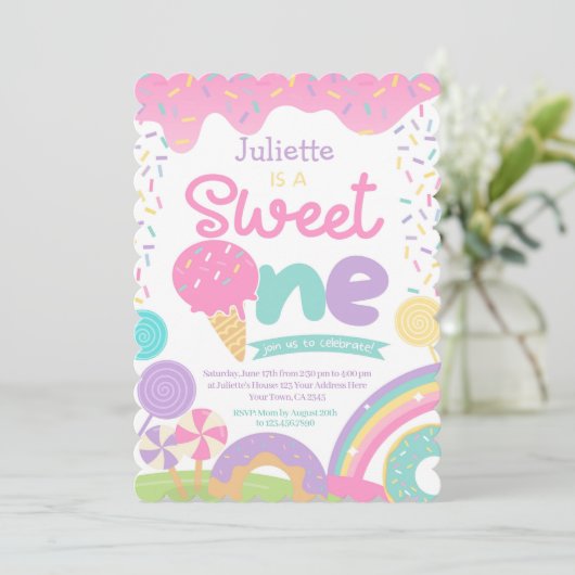 Candyland en Ice Cream 1e verjaardag Kaart (Staand voorkant)