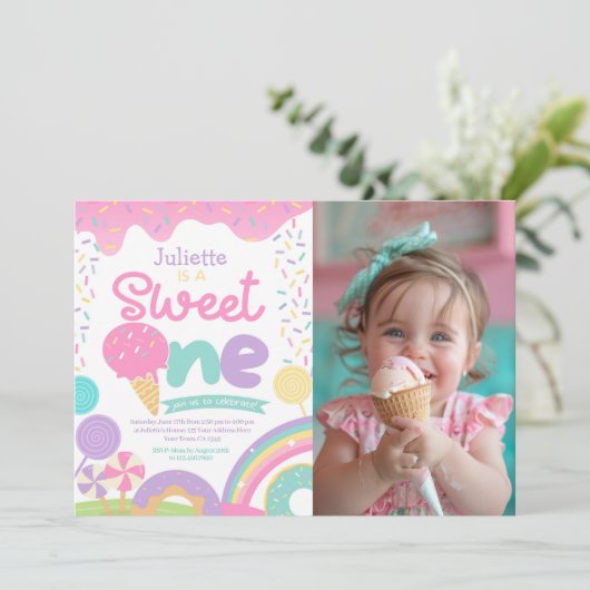 Candyland en Ice Cream 1e verjaardag Kaart (Staand voorkant)