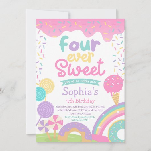 Candyland en Ice Cream Four Ever Sweet Verjaardag Kaart (Voorkant)