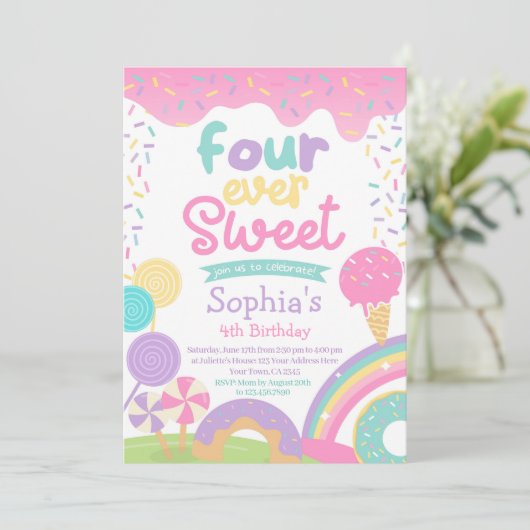 Candyland en Ice Cream Four Ever Sweet Verjaardag Kaart (Staand voorkant)