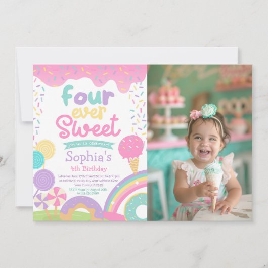 Candyland en Ice Cream Four Ever Sweet Verjaardag Kaart (Voorkant)