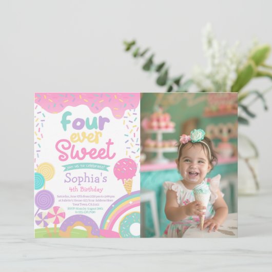 Candyland en Ice Cream Four Ever Sweet Verjaardag Kaart (Staand voorkant)