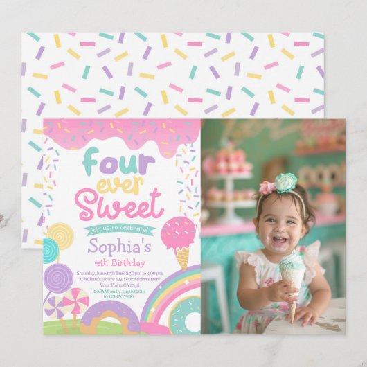 Candyland en Ice Cream Four Ever Sweet Verjaardag Kaart (Voorkant / Achterkant)