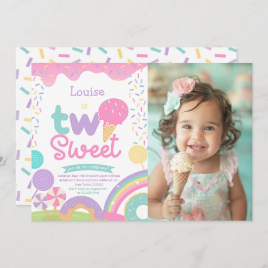 Candyland en Ice Cream, Twee Zoete 2e Verjaardag Kaart (Voorkant / Achterkant)