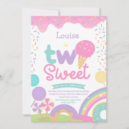 Candyland en Ice Cream, Twee Zoete 2e Verjaardag Kaart (Voorkant)