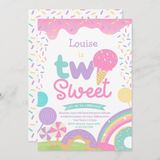 Candyland en Ice Cream, Twee Zoete 2e Verjaardag Kaart (Voorkant / Achterkant)